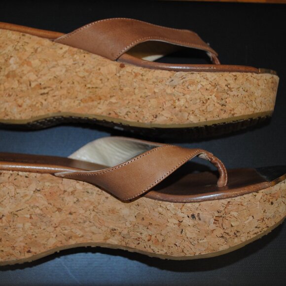 JIMMY CHOO WOMENS SZ 9 1/2 BROWN PLATFORM CORK SANDLE WEDGES - Picture 11 of 11
